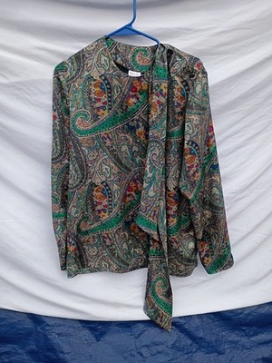 Bleyle Vintage Paisley Women's Large Silk Shirt With Scarf