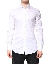 Dolce & Gabbana White Cotton GOLD Dress Formal Collared Men's Shirt Authentic