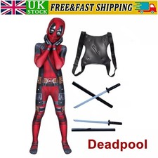 Deadpool Costume Cosplay Kids Bodysuit Boys Children Day Fancy Dress Party UK
