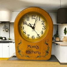 Vintage Mom’s Kitchen Wall Clock Solid Wood Sunset Time Quartz Battery Tested