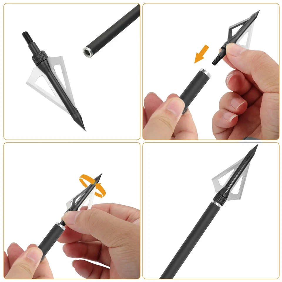 12 Pcs 100 Grain 3-Blade Hunting Broadheads for Crossbow & Compound Bow - Image 4 of 4