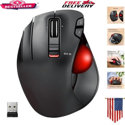 Wireless Optical Trackball Mouse for Left-Handed Users - 1500 DPI Sensitivity