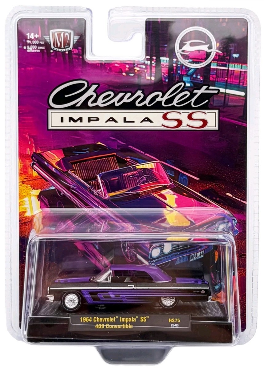 M2 1:64 1964 CHEVROLET IMPALA SS 409 CONVERTIBLE BLACK & PURLPLE