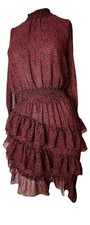 MISA Los Angeles Dress Size XS Savanna Asymmetric Hem Mini Red Black Banana Leaf