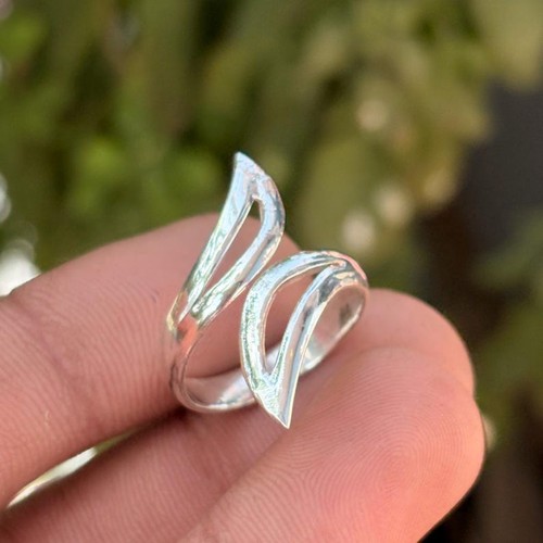 925 Sterling Silver Double Leaf Ring Adjustable Open Wrap Boho Style
