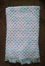 New Handmade Crochet 38" Girl Baby Blanket-Pink White Yellow Green Blue Fringed