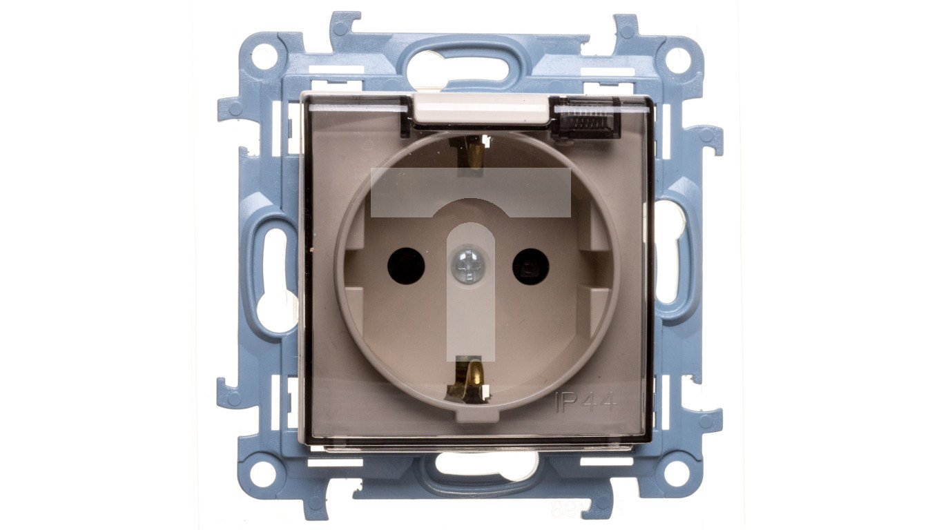 Simon 10 Single SCHUKO socket with a gasket with shutters and a trans fla /T2UK