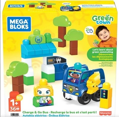 Fisher Price Mega Bloks Green Town Charge & Go Bus!!!