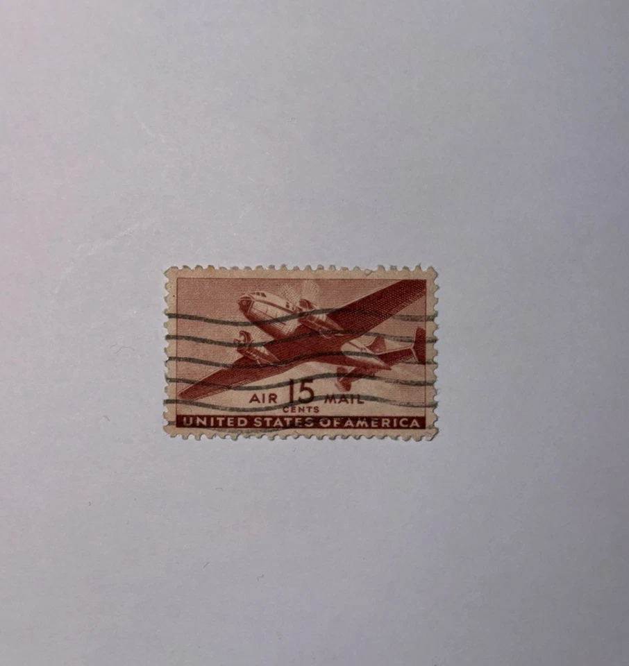 USA 15¢ Air Mail Stamp DC-4 Airplane Vintage United States Airmail Used - Bild 4 von 4