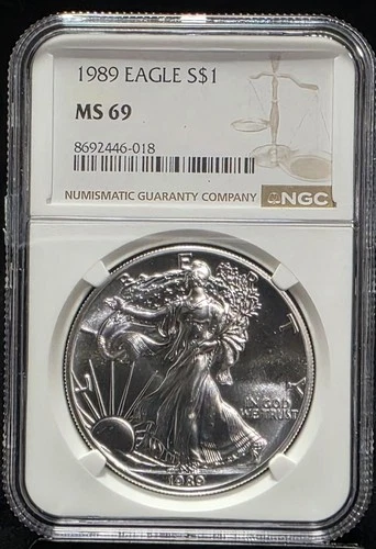 1989 American Silver Eagle NGC MS69 ASE US Graded Coin Slab 1 Oz 999 Fine S$1