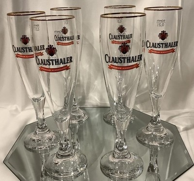 Clausthaler German High Fluted Footed Beer  Glass 0.2 Liter - Set of 6