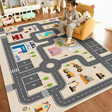 Kids Car Rug Playmat with Non-Slip Rubber Backing  Car City Life Road Carpet  Chil
