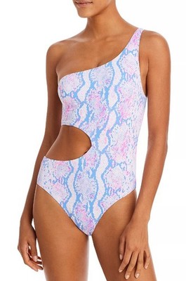 NWT Aqua Swim Swimsuit One Piece One Shoulders Cutout Size M Snakeskin Print