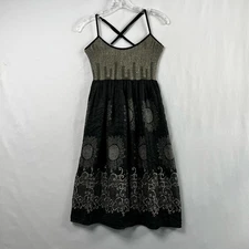 Max Studio Dress Womens Large Black Floral Embroidery Smocked Crisscross