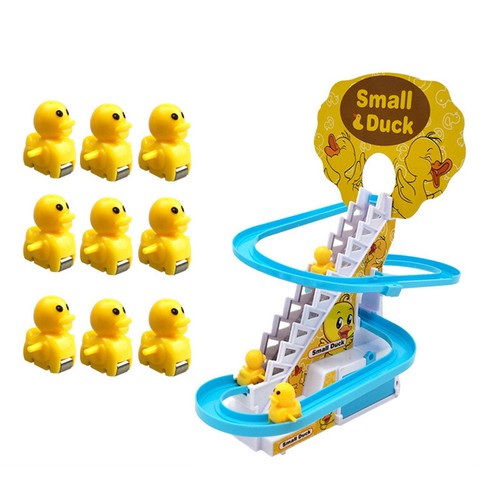 Ducks Climbing Stairs Toy Electric Musical Flash Roller Coaster Track Small Duck