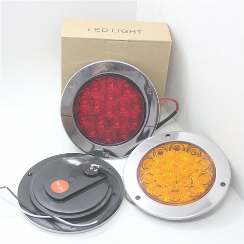 12-24V LED Yellow Round Reverse Brake Turn Signal Truck Trailer Rear Tail Light - Picture 9 of 10