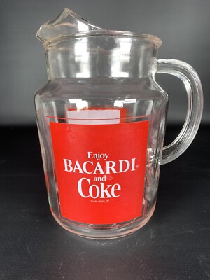 Vintage Bacardi Rum and Coca-Cola / Coke Advertising Glass Pitcher