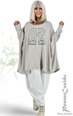 LAGENLOOK Flausch Pullover-Strick-Shirt sand Print 46 48 50 52 54 56 58 60 XXXL