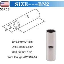 14-16 GAUGE 50 PK UNINSULATED NON INSULATED TINNED BUTT CONNECTOR TERMINAL WIRE