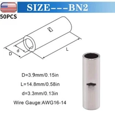 14-16 GAUGE 50 PK UNINSULATED NON INSULATED TINNED BUTT CONNECTOR TERMINAL WIRE