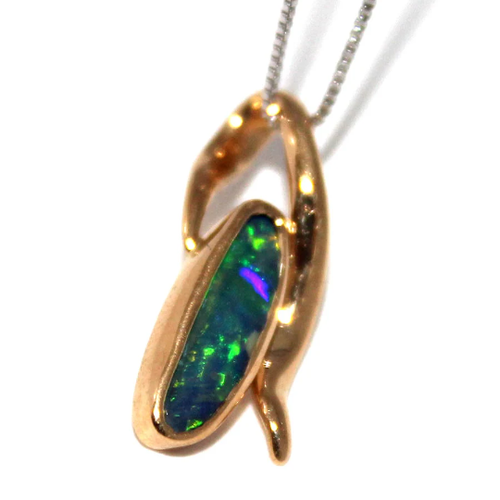 GENUINE BLACK OPAL BOULDER OPAL WITH 18K YELLOW GOLD PENDANT NECKLACE + Blue - Picture 3 of 4