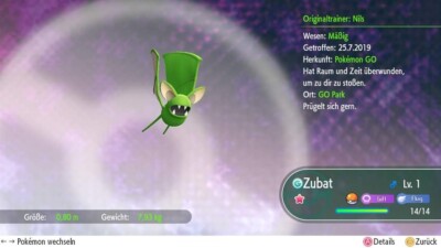 Shiny Zubat Lvl 1 Pokémon Lets Go Pikachu/Evoli