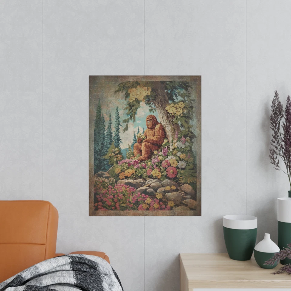 Vintage BIGFOOT BOTANICAL Wall Art, Sasquatch Flower Decor, Cryptid Floral Print - Image 4 of 4