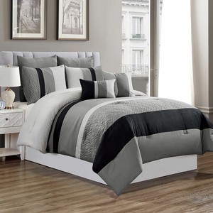 7 Piece Luxury Comforter Set Grey Black King Ebay