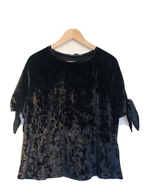 Primark Black Velour Top, Size 16, New Without Tags