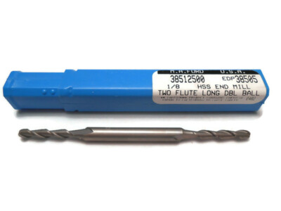 M.A. Ford 1/8'' 2 Flute Double BALL End High Speed Steel End Mill long Length USA