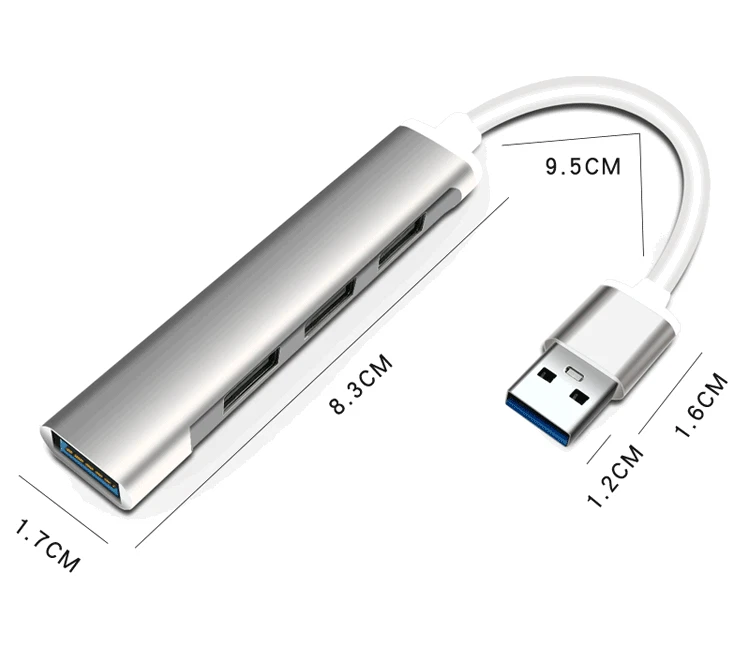 USB-A Hub 4x USB Port Adapter Notebook Laptop PC Macbook Aluminium Mini USB 3.0 - Bild 4 von 4