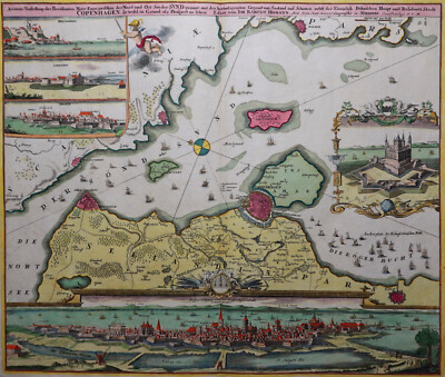 Kopenhagen / Öresund - Accurate Vorstellung ...  - J.B. Homann 1720 - Original