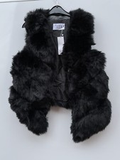 Amo Couture Luxe Bella Black Faux Fur Gilet Waistcoat Size S Bnwt