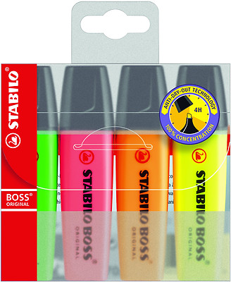 STABILO Boss Original Textmarker Stifte Markierer Etui Of 4 Verschiedene Farben