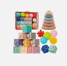 Montessori Toys for Babies 6-12 Months Soft Infant Stacking Blocks Sensory Balls