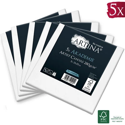 ARTINA 5er Set 15x15cm FSC® Keilrahmen Leinwand Leinwände Malen Künstlerbedarf Maltuch