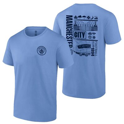 Manchester City Licensed Soccer T-Shirt Cotton Tee - 2 Sides Printe Light Blue