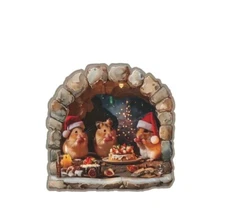 3D Wall Decal Sticker  LARGE 4.5" x 4.5" CHRISTMAS MOUSE MICE SCENE HOLE  M2