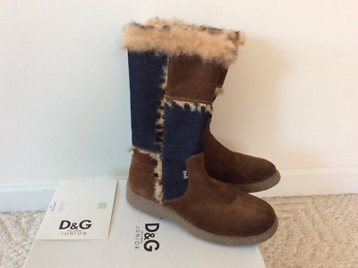 D&G Junior Shearling  Boots for Women size 38 Italian ( 7.5 US ) brown/ navy