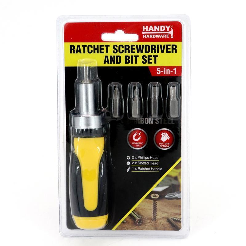 Screwdriver Ratchet & Bits Set (5 in 1) 12cm - Includes 2 x Phillips ...
