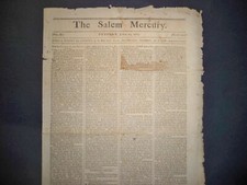 NEWSPAPER - SALEM MERCURY - MESSAGE OF JOHN HANCOCK - JUNE 16, 1789