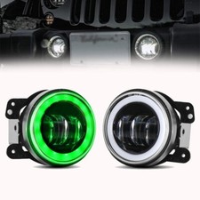 2pcs 4 Inch Led Fog Light Green Halo Drl Ring For Jeep Wrangler Grand Cherokee