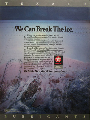 7/1990 PUB TEXACO SCHMIERSTOFFE FLUGZEUG ENTEISUNGSFLÜSSIGKEIT ORIGINAL ANZEIGE