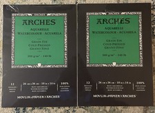 Arches Aquarelle Cotton Watercolor Paper. X2. 24 Sheets Total. New Free Ship 