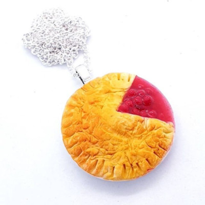 Handgefertigte KIRSCHKUCHEN HALSKETTE Pudding LEBENSMITTELSCHMUCK Miniatur KIRSCHEN Geschenkbox