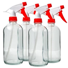 DMSOSTORE 16 oz. Glass Spray Bottles 4 Pack with Red Trigger Sprayer, Adjustable