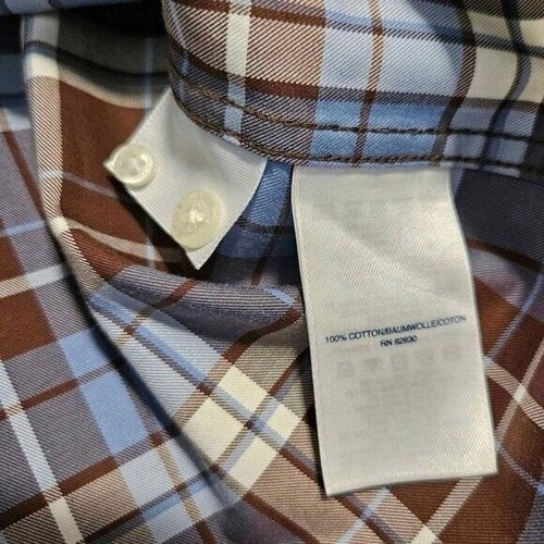 Lands End Herren Gr. L Button Down Langarm Hemd bügelfrei Twill braun blau kariert - Bild 4 von 4