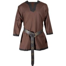 Medieval Knight Stylish Tunic Collar Color Brown Renaissance LARP Event Costume