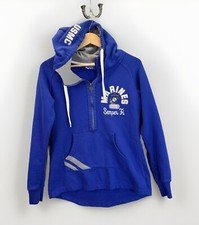 USMC Women  s Hoodie Spell-Out Semper Fi Blue S Marines Logo Champion 1/4 Zip