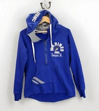 USMC Women’s Hoodie Spell-Out Semper Fi Blue S Marines Logo Champion 1/4 Zip